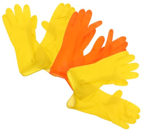MERRYHAPY 3pairs Rubber Cleaning Gloves Kitchen Dish Washing Gloves for Dishwasher Food Prep Medium Reusable Random Color