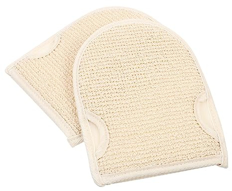 PLAFOPE 2 Guantes Exfoliantes de Baño de Algodón y Lino, para Limpieza Profunda la Piel y Uso Cómodo en Ducha, Tamaño Adecuado para Spa y Cuidado Corporal