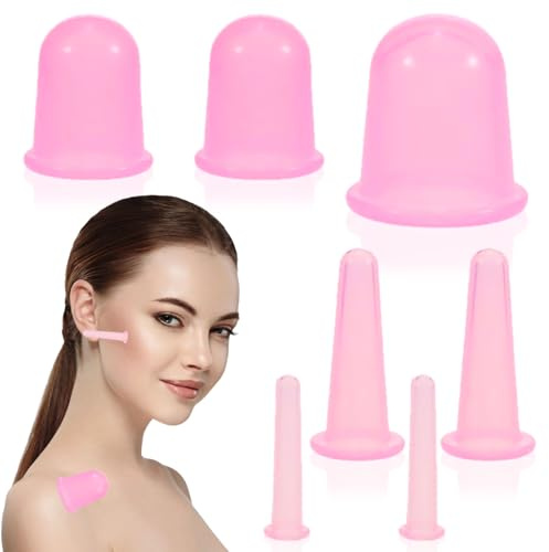 Mecmbj Schröpfgläser Silikon, 7 Stück Schröpfen Silikon mit Aufbewahrungstasche, Gesichtsschröpfen Vakuumnäpfe, Körper und Gesichtsmassage Werkzeugset, Cellulite Cup Schröpfen (Blau)