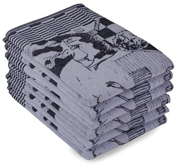 DoubleDry Geschirrtücher Baumwolle - 6-teilig - 50x70cm - Oeko-Tex Zertifiziert - Hochwertige Geschirrhandtücher - Kuh, Schwarz