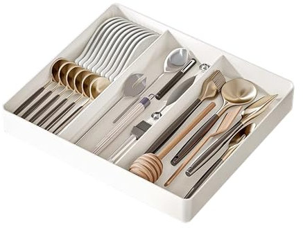 lesulety Posate Box per Cassetti Posate Box Inserto per Posate per Cassetti 40 Cm Inserto per Cassetti Cucina Posateria Stretta Posate Organizer Scalabile Bianco,A