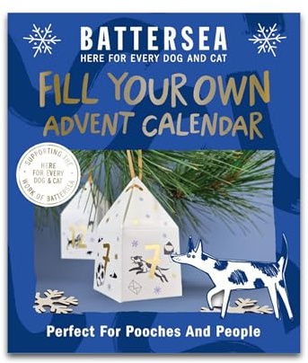 Cardology - Christmas Fill Your Own Advent Calendar for Dogs and Dog Owners | 24 Gift Boxes with ribbon for DIY Pet Gifts, Reusable, Battersea Dogs & Cats Home Charity | Officially Licensed