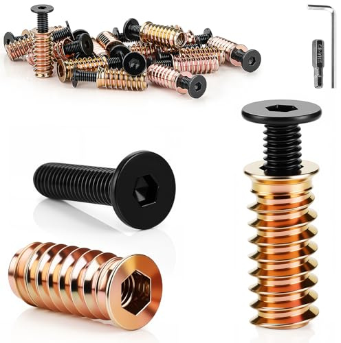 TXXATX 24 Stück M8x30mm Flachkopfschrauben & M8x25mm Gewindehülse für Holz | Möbelschrauben Set, Schrauben, Einschraubmuttern, Sechskantschlüssel & Bit, DIY Holzmöbel