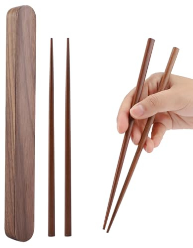 Wooden Chopsticks with Box, Japanese Style Reusable Chopsticks and Case, Ideal for Home, Office, Travel | Fits chopsticks up to 23cm, Compact & portable, Reusable, For home & travel