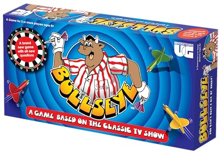 Bullseye Board Game, Classic TV Show Quiz with Magnetic Darts, Ages 14+, 2-8 Players, Blue