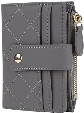 Cynure Women's Cute Leather Card Holder Small Compact Bifold Wallet with Zip Coin Pocket,Grey