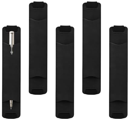 Sgphrzlt 5 Pack Pen Holder for Notebook with Elastic Band, PU Leather Traveler Single Pen Case, Fountain Pocket Pencil Sleeve Pouch for Journal, Planner & Book, Black
