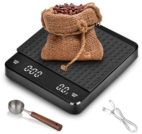 USB-C Rechargeable Mini Coffee Scale with Dual Timer (Count-Up & Countdown), 3kg/0.1g Barista-Level Precision Digital Scale for Espresso, Pour-Over, Kitchen, Baking & Travel, Black
