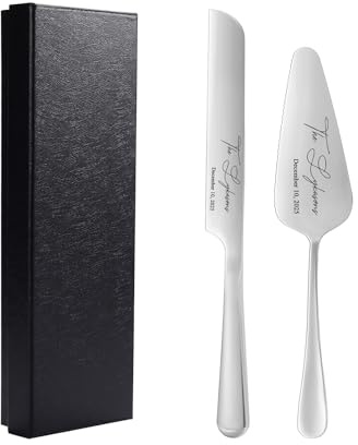 Gaosh Personalisiertes Tortenmesser Set mit Gravur Namen Edelstahl Tortenheber Tortendeko Hochzeit für Brautpaar Geschenke für Hochzeit Verlobung Jahrestag Geburtstag Party，Silber