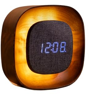 Gingko Design LUMOS Wecker - Eckig Walnuss | Holz LED Wecker mit Umgebungslicht | Minimalistische Wiederaufladbare Schreibtisch- oder Nachttischuhr mit Touch-Steuerung