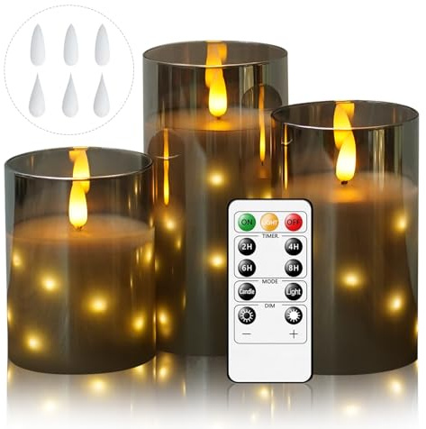 Cnulenzt Candele LED senza fiamma, alimentate a batteria con catena di luci a LED incorporata, con telecomando e timer, decorazione per la casa, set da 3