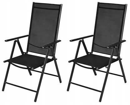 BDW Juego de 2 sillas de jardín, respaldo ajustable, apilable, silla de terraza, respaldo alto, sillas de balcón, hasta 150 kg, 107 x 53 x 66 cm, color negro