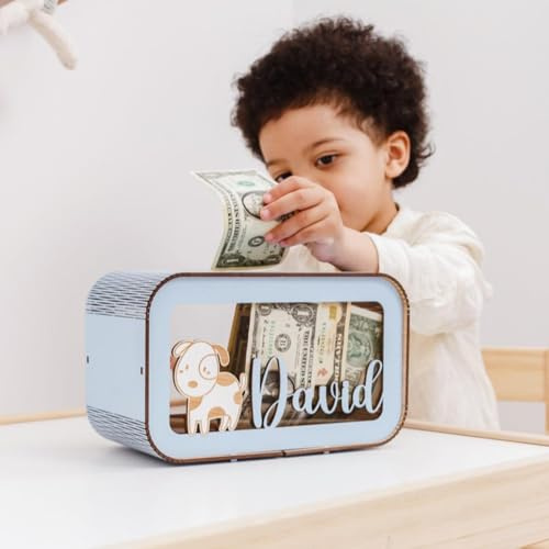 Hucha personalizada para niños, hucha para niños con nombre, regalo para bebé, bonita caja de ahorro, alcancía de madera para niños, regalo para cumpleaños, Navidad, baby shower (28,5 x 16,5 x 10,5 cm