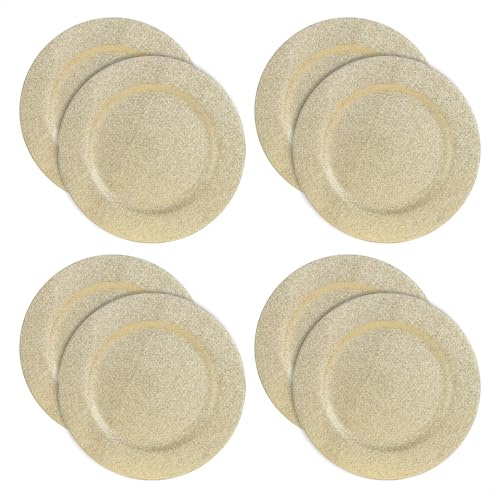com-four® 8x Platzteller als Tischdekoration, wiederverwendbare Unterteller | funkelnde Dekoteller für Hochzeit - Familienfeier oder Weihnachten - Charger Ø 33 cm