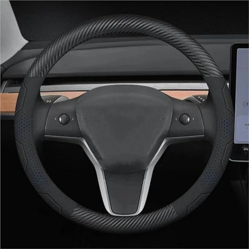 Funda para Volante de Coche Funda para Volante Coche para Tesla para Model 3 YSX Fibra De Carbono Gamuza Microfibra Cuero Accesorios De Repuesto(Type J)