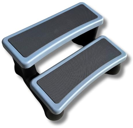 Seatherny Hot Tub Steps – 2-Tier Non-Slip Spa Entry Step | Heavy-Duty, Weather-Resistant Plastic | Easy Access for Hot Tubs, Inflatable Spas, and Above Ground Pools (Grey, Extra Large)