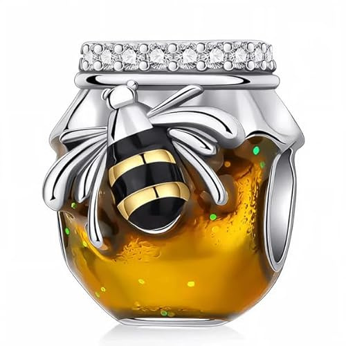 Charm Argent 925 Pot de Miel avec Abeille - Breloque Bijou Authentique pour Bracelet et Collier - Design Élégant et Original