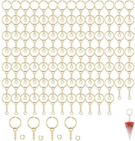 100Pcs Gold Key Chain Rings with Chain Reusable Gold Key Chain Ring Split Metal Key Rings with Link Chain and Open Jump Ring Sturdy and Strong for Crafts DIY Jewelry Keyring Making 1Inch