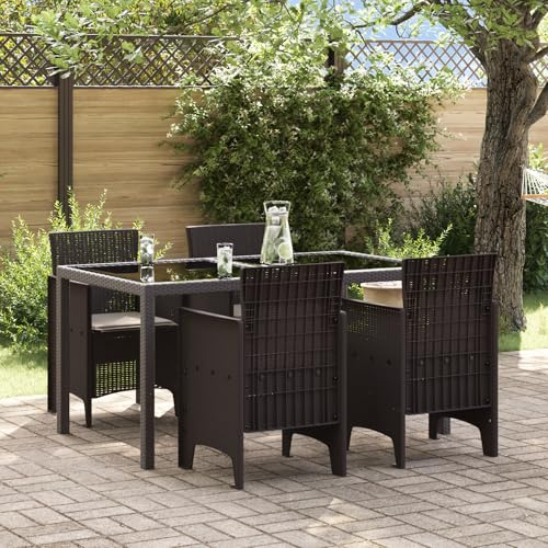 IBUQDDV 4 Stück Gartenstühle mit Kissen Braun Poly Rattan Set für Terrasse Balkon Garten, Wetterfeste Outdoor Sitzgruppe mit Polster, Bequeme Sitzgelegenheit für Erwachsene,