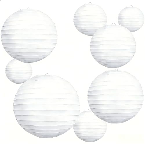 6pcs Weiße Papierlaternen, dekorative chinesische hängende runde Papierlaternenlampe für Geburtstag, Hochzeit, Weihnachten, Brautparty-Dekorationen (6pcs 16inch 40cm)