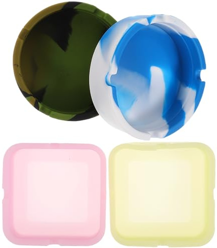ROMISBABA Cenicero de Silicona 4 Piezas Portátil para Hogar Diseño Camuflaje y Fluorescente, Resistente al Calor, Antideslizante, Tamaño Compacto para Sala de Estar y Escritorio