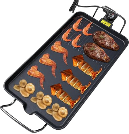 Elektrische Grillplatte, Teppanyaki Grillplatte mit Antihaftbeschichtung, 47 x 26.5 cm, 1500 Watt, Schwarz
