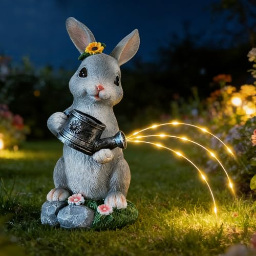 Osterdeko Hase Solar Laterne, Gartendeko Osterhase Solarlaterne für Draußen Wetterfest, Garten Deko Osterhasen Figuren mit Beleuchtung, Kaninchen Solarleuchte, Solar Gartenleuchten Lampe für Hof (A)