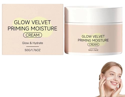 Glow Velvet Priming Moisture Cream, Pore Blurring and Makeup Gripping Primer, Pore Blurring and Glow Primers for Mature Skin, Velvety Finish Face Primer for All Skin, Korean Skin Care, 50g