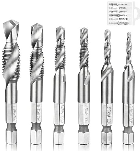Quorumsg 6 Pezzi Punte Trapano Maschi Countersink Tap, M3 M4 M5 M6 M8 M10 | HSS Maschi per Filettatura, Kit Punte Trapano con Attacco Esagonale, per Plastica, Metallo, Legno