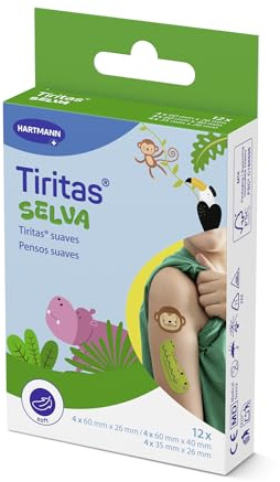 TIRITAS Selva Apósitos Infantiles Animales, 12 uds | Apósitos infantiles con divertidos diseños de animales para proteger pequeñas heridas.
