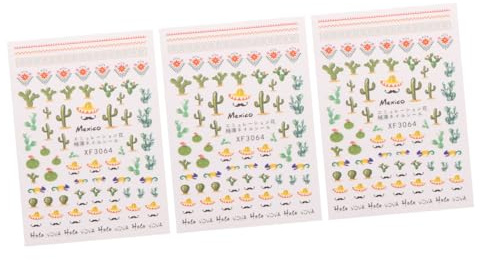 Healeved Adesivi per Unghie Cactus 3 Pezzi in Plastica, Facile da Applicare, Decorazioni Uniche per Nail Art Fai da Te, per Feste di Natale e Halloween