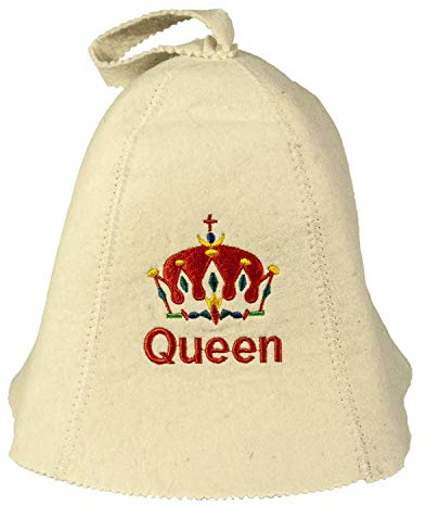 Saunahut mit Stickerei QUEEN aus Filz (Filzkappe, Saunamütze)