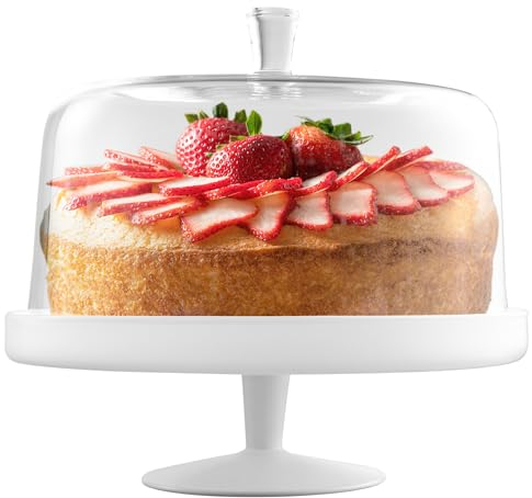 Barski – Euorpean qualità Vetro – grande 2 PC set – Vetro con base – Opale (bianco) alzata per torta con campana di grande trasparente – 31,5 cm diametro – Made in Europe