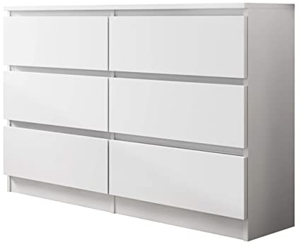 Kommode mit 6 Schubladen Malwa M6 120, Anrichte, Diele, Flur, Highboard, Mehrzweckschrank, Sideboard, Wohnzimmer, Esszimmer (Weiß)