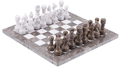 Radicaln marmor, schackset, 30,5 cm (12 tum), grått oceaniskt och vitt, handgjort schackset för vuxna – resebrädspel för 2 spelarspel – 1 schackbräde och 32 schackpjäser – schackspel