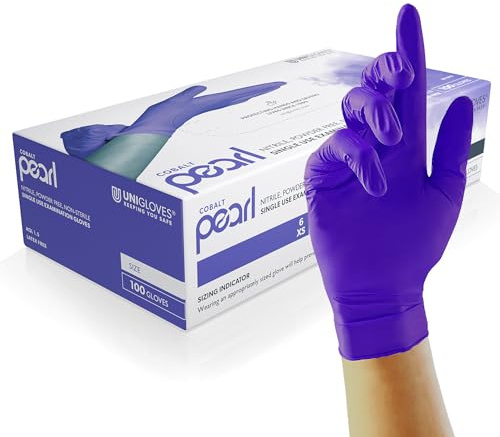 UNIGLOVES Kobalt Pearl Nitril-Untersuchungshandschuhe | vielseitig einsetzbar, puderfreie und latexfreie Einweghandschuhe - Box mit 100 Handschuhen, Kobalt, Klein (GP1012)