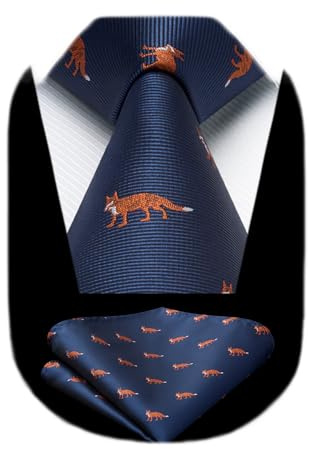 HISDERN Herren Krawatten Hochzeit Tiermuster Taschentuch Klassisch Business Krawatte und Einstecktuch Set