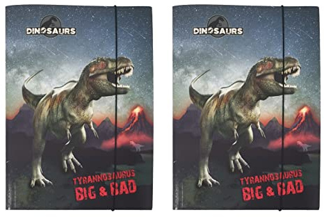 Theonoi: 2 carpetas de dibujo DIN A4 con banda elástica, diseño de dinosaurios, ideal para la escuela, la oficina y manualidades, licencia oficial, gran regalo