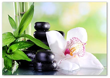 Tulup Glas-Bild Wandbild aus Glas - Wandkunst - Wandbild hinter gehärtetem Sicherheitsglas - Dekorative Wand für Küche & Wohnzimmer 100x70 - Blumen & Pflanzen - Orchidee - Grün