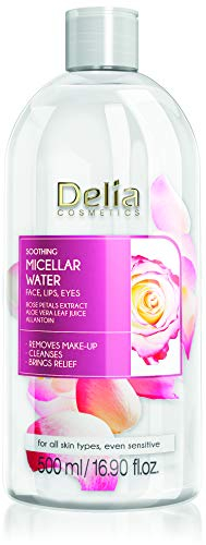 Delia Cosmetics – Acqua micellare lenitiva – Detergente viso con estratto di petali di rosa e allantoina – Pelle pulita, morbida, fresca e lenita – Per pelle secca e disidratata – 500 ml