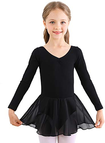Bezioner Kinder Ballettkleidung Mädchen Ballettkleid Kurzarm Balletttrikot Ballettanzug Tanzkleid Tanzbody aus Baumwolle mit Chiffon Rock Tütü