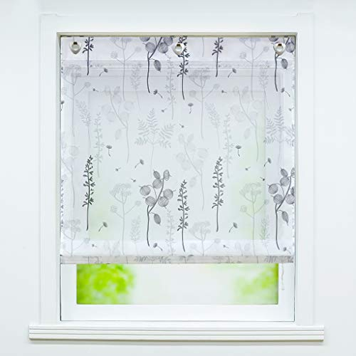 Joyswahl Raffrollo Voile Raffgardinen mit Haken Ösenraffrollo mit Druck BxH 80x140cm Grau 1er Pack