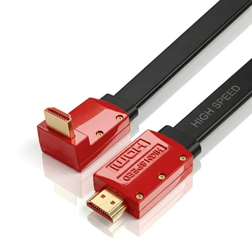 JuicEBitz 4K HDMI Cable 4m, Flat Slim 180/90 Degree High Speed HDMI 4k/60fps. 1080p/120hz/144hz, CEC, ARC, Ethernet v2.0 Lead for UHD TV (inc Wall Mount), XBox, PS5, Apple, Sky, PC/Laptop [4M Long]