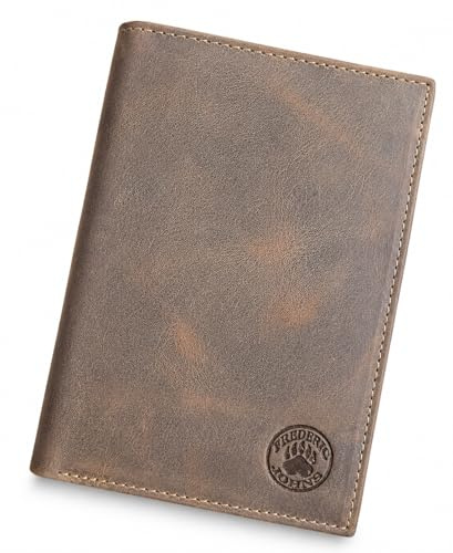 Frédéric Johns Portefeuille Cuir - Portefeuille Carte Grise - Portefeuille permis de Conduire - Portefeuille RFID - Format 3 Volets - Design français - modèle Tower (Noir) (Brun)