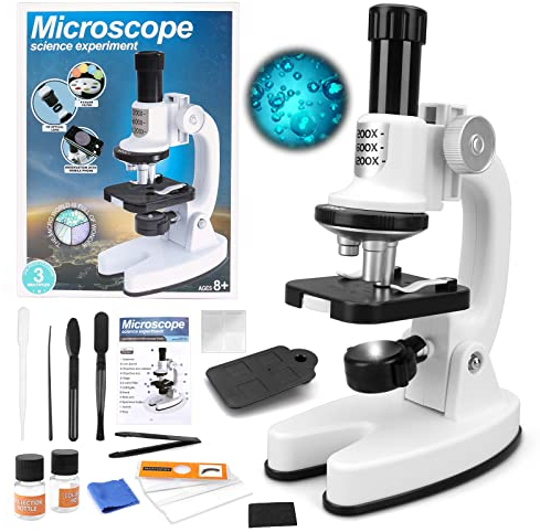 deAO Microscopio per Bambini, Microscopio con Alta Definizione Ottica 200x-1200x, Completo di Accessori e Telefono Supporto, Regalo Educativo per Studenti e Bambini | Bianco