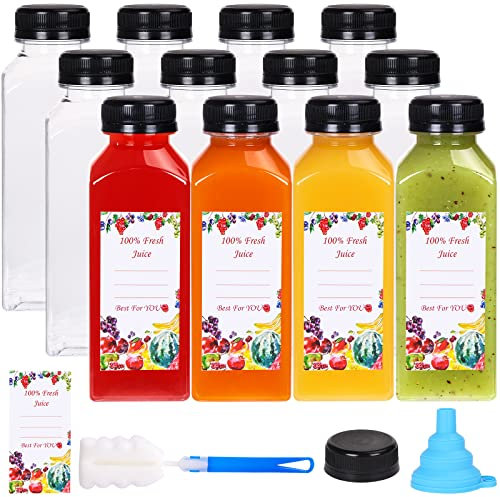 SUPERLELE 12pcs 12oz Plastic Juice Bottles with Caps