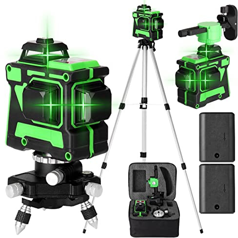 Livella Laser, Geevorks Multifunctional Self-leveling 3D 12 Lines Laser Level Tool Vertical Horizontal Lines with 1.5M 3 Heights Adjustable Alloy Extension Bar Tripod Stand