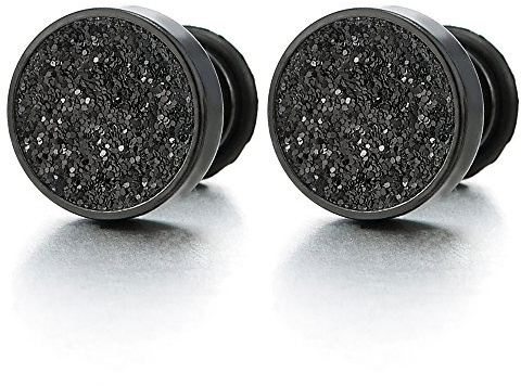 8MM Herren Damen Schwarz Kreis Ohrringe Edelstahl Ohrstecker, Fake Plugs Ohr Cheater Tunnel Gauges Edelstahl, 1 Paar