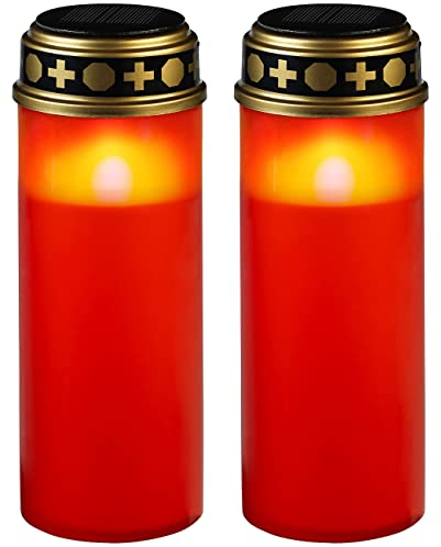 PEARL Solar Grableuchte: 2er-Set große Solar-LED-Grablichter mit Dauerlicht, rot (Grablicht betrieben, LED mit Lichtsensor, Beleuchtung)