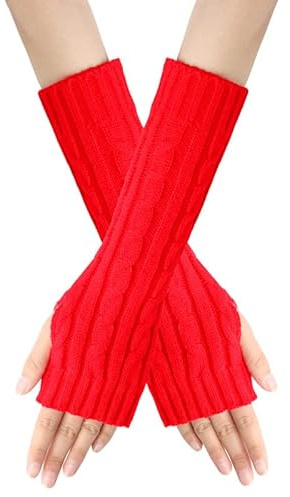 Winter Armstulpen Pulswärmer für Damen,Winter Handschuhe Gestrickte Fingerlose Handschuhe Fäustlinge Kurzer Armwärmer Stricken Armlinge Gestrickte Arm Handwärmer Stulpen für Herbst Winter,Rot
